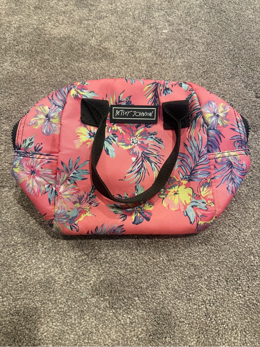 Betsey Johnson Coral Pink Tropical Floral Cosmetic Bag
